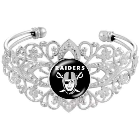 Raiders Bangle Bracelet, Adjustable Silver Filigree Cuff - Picture 1 of 3